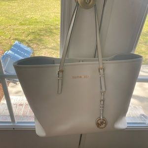 Michael Kors Saffiano White Leather Tote Bag